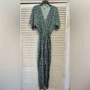 H&M Teal Pink Leopard Print Jump Suit